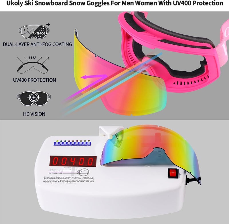 Ukoly Ski/Snowboard Goggles for Men Women, Snow Goggles HD Lens Anti-Fog Coating OTG Design UV400 Protection Windproof - Image 2